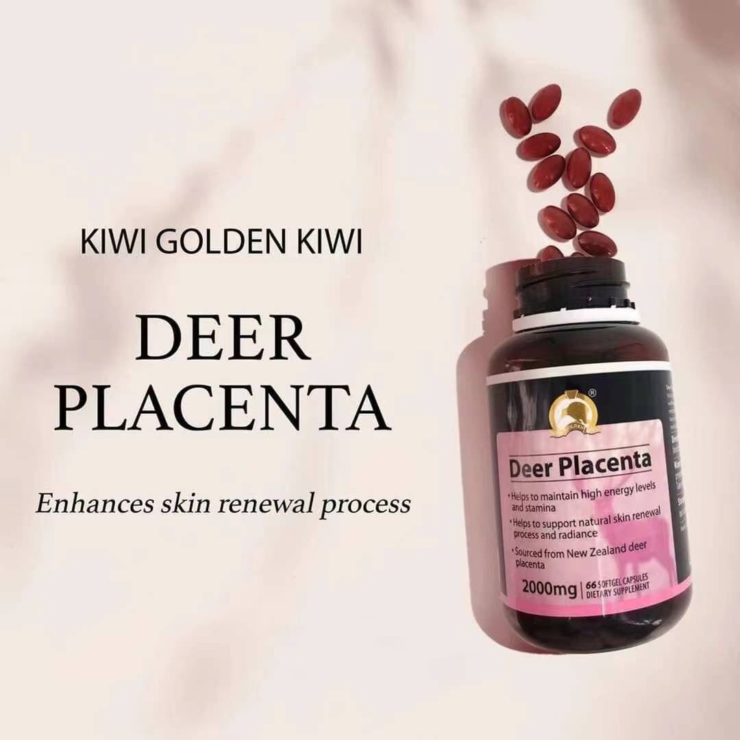Kiwi Golden Kiwi Deer Placenta supplements for skin renewal, 66 capsules bottle with vitamins and minerals, 2000mg, enhance energy levels