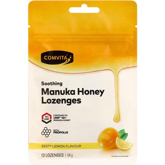 Comvita <br>紐西蘭康維他 天然有機麥盧卡UMF10+蜂膠潤喉糖 檸檬味 12粒