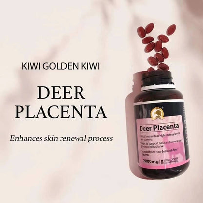 Kiwi Golden Kiwi Deer Placenta supplements for skin renewal, 66 capsules bottle with vitamins and minerals, 2000mg, enhance energy levels