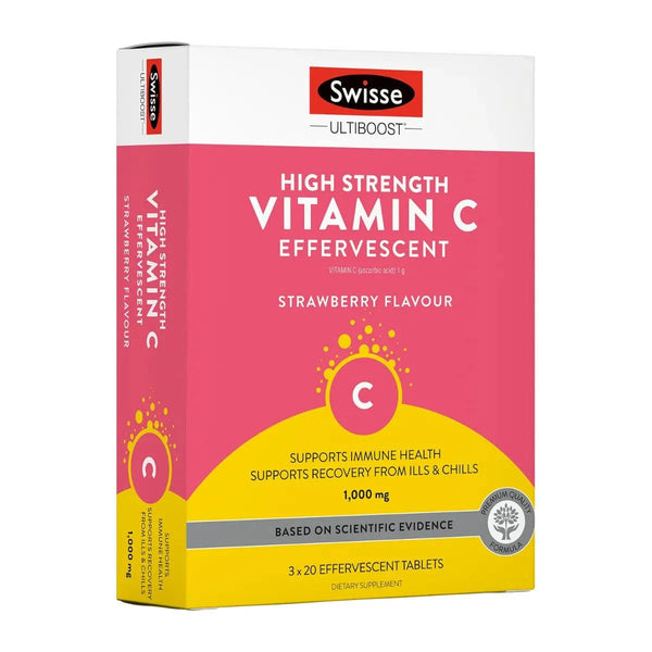Swisse High Strength Vitamin C Effervescent<br>澳洲 高效維他命C泡騰片<br>60(20x3)粒 草莓味